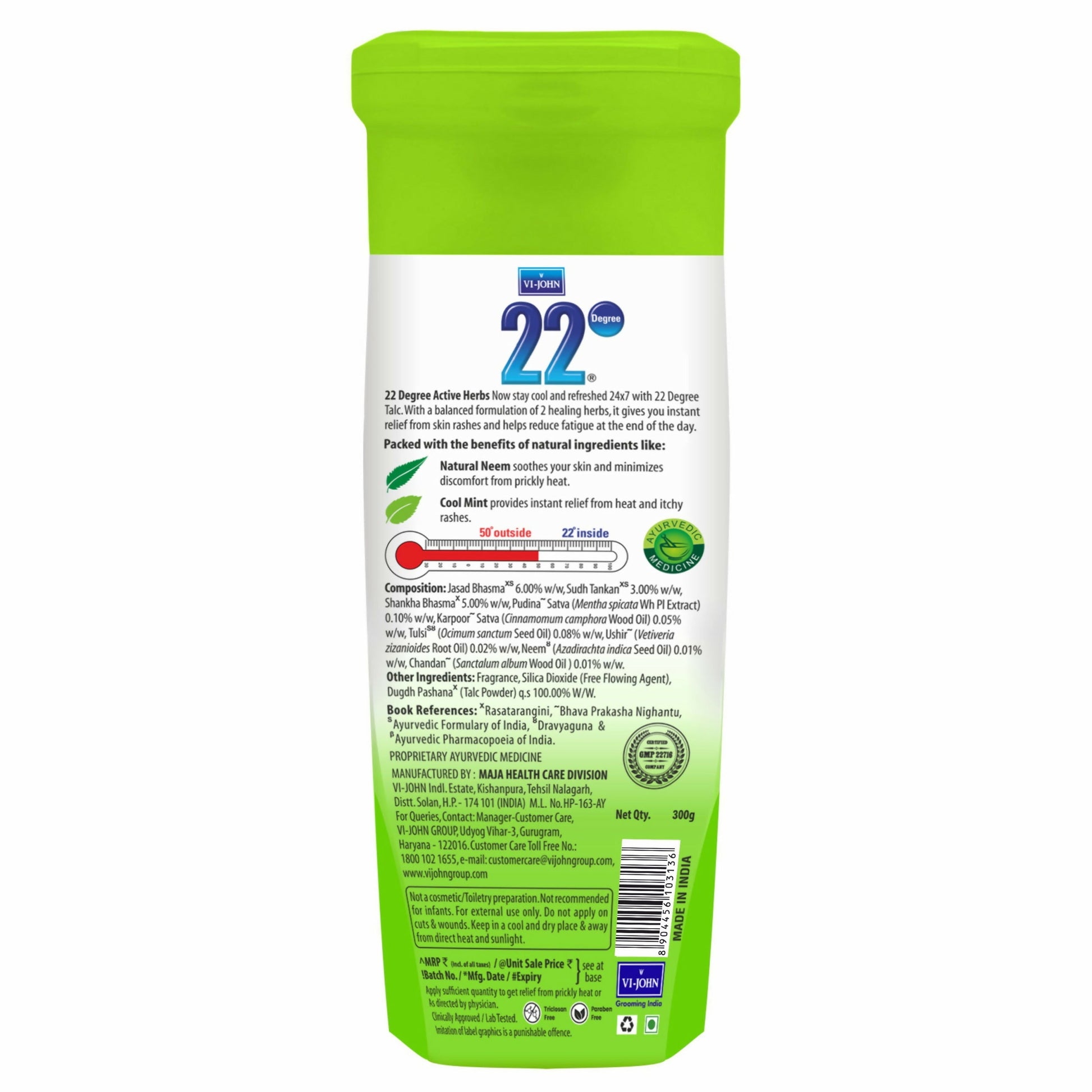 VI-JOHN 22 Degree Cooling Talc Beat the Heat Neem and Mint  Grab2Buy VI-JOHN Grab2Buy