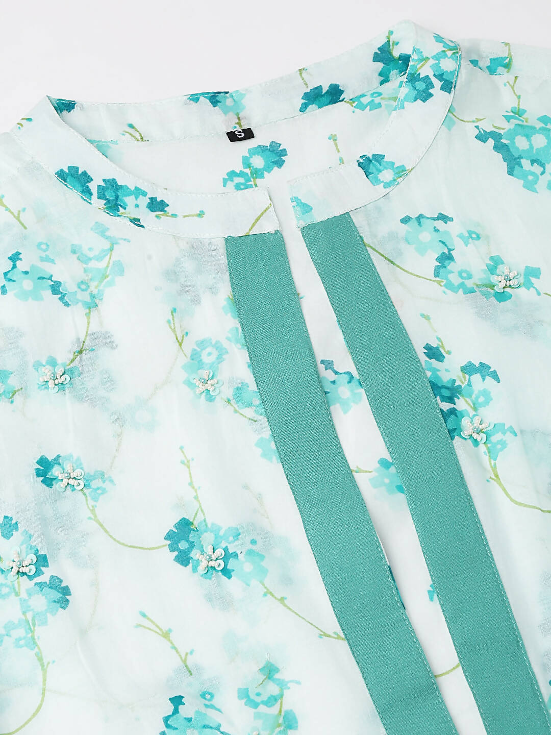 Light Blue Cotton Solid Flared Dress with Printed Shrug - Yukti