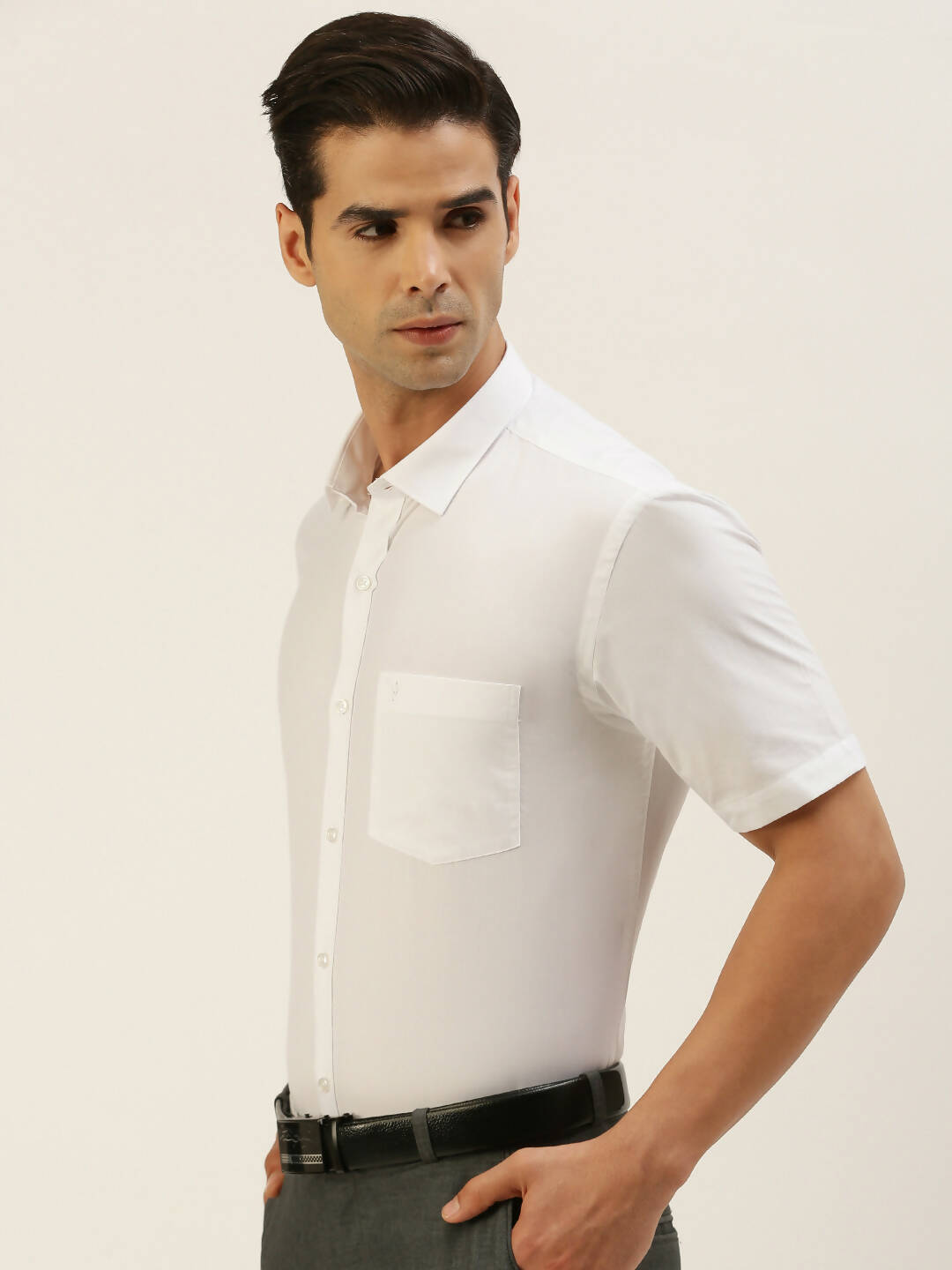 Ramraj Cotton Mens Half Sleeve Formal Poly Cotton White Shirt 