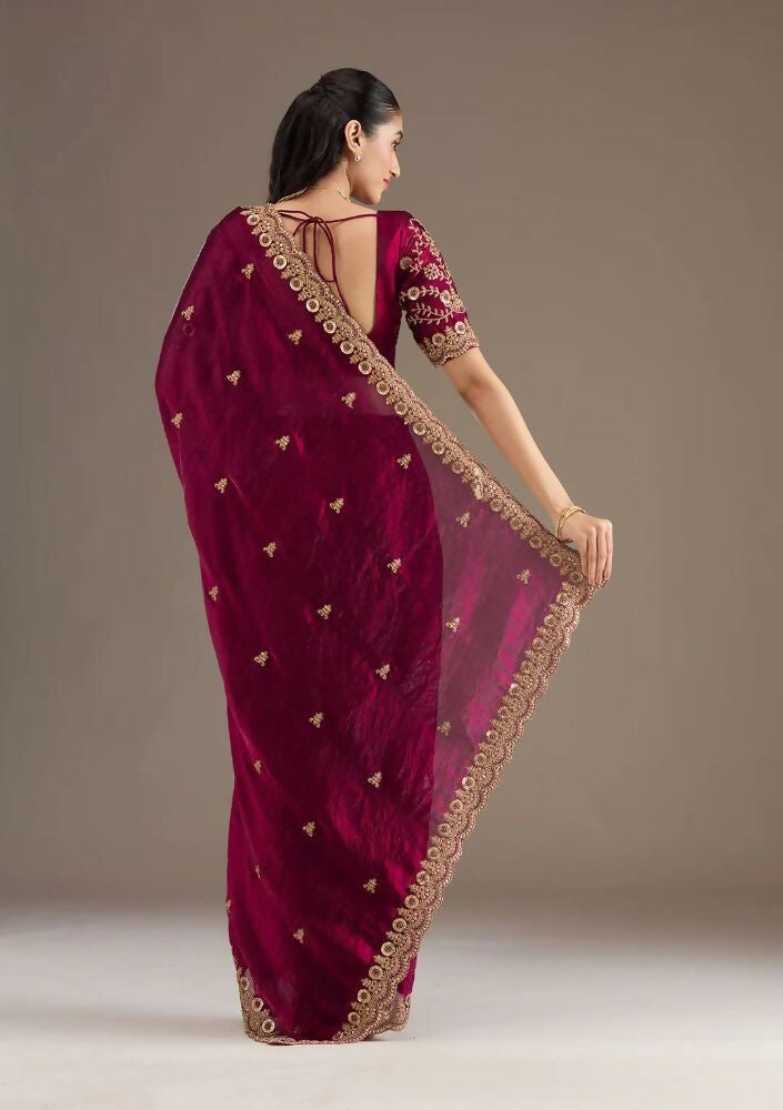 Joban Fashion Red Frendy Satin Silk Party Wear Sarees