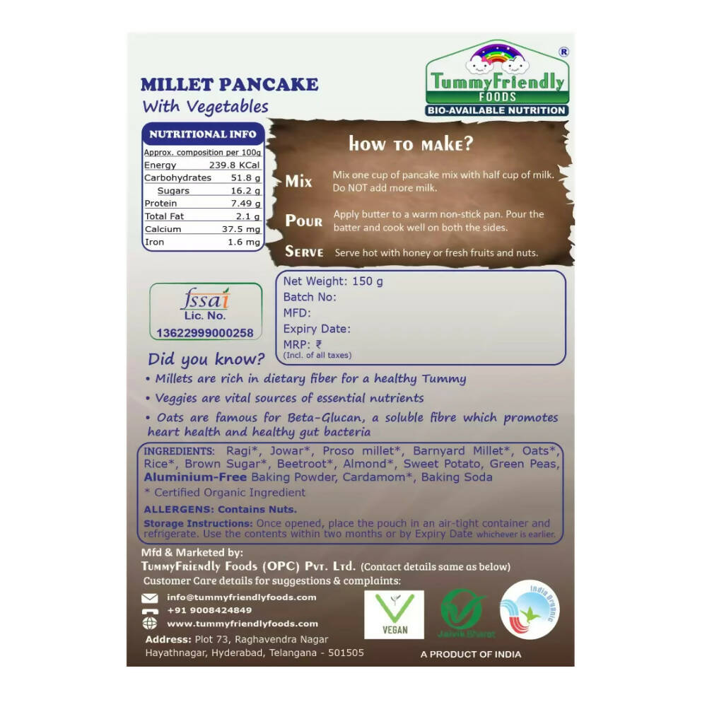 TummyFriendly Foods Millet Pancake Mix - Veggies, Dates, Nuts  Grab2Buy TummyFriendly Foods Grab2Buy