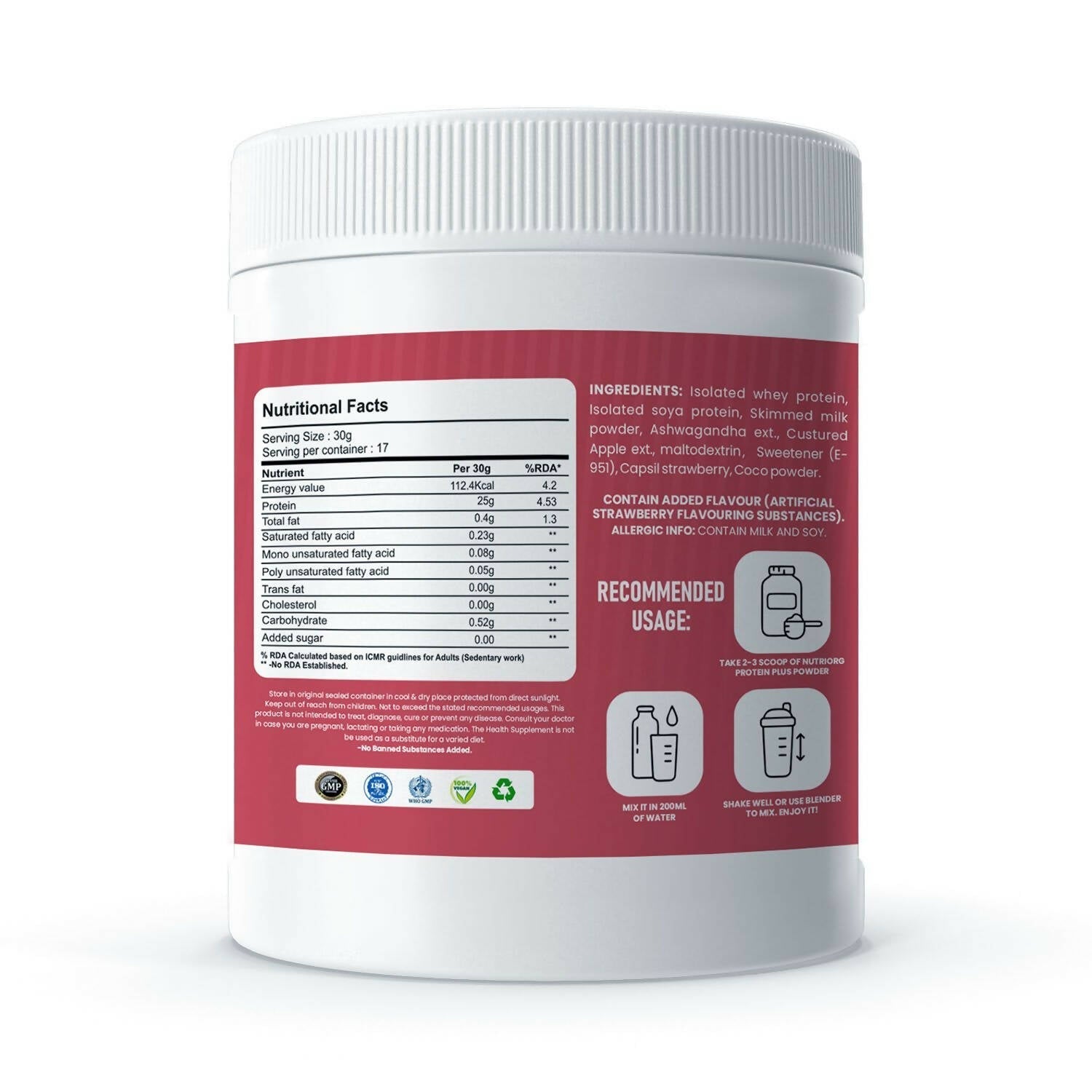 Nutriorg Protein Plus Strawberry Flavor Powder 