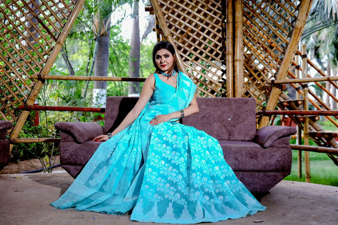 Partywear Designer Rama Jamdani contton Fancy Saree - Starwalk