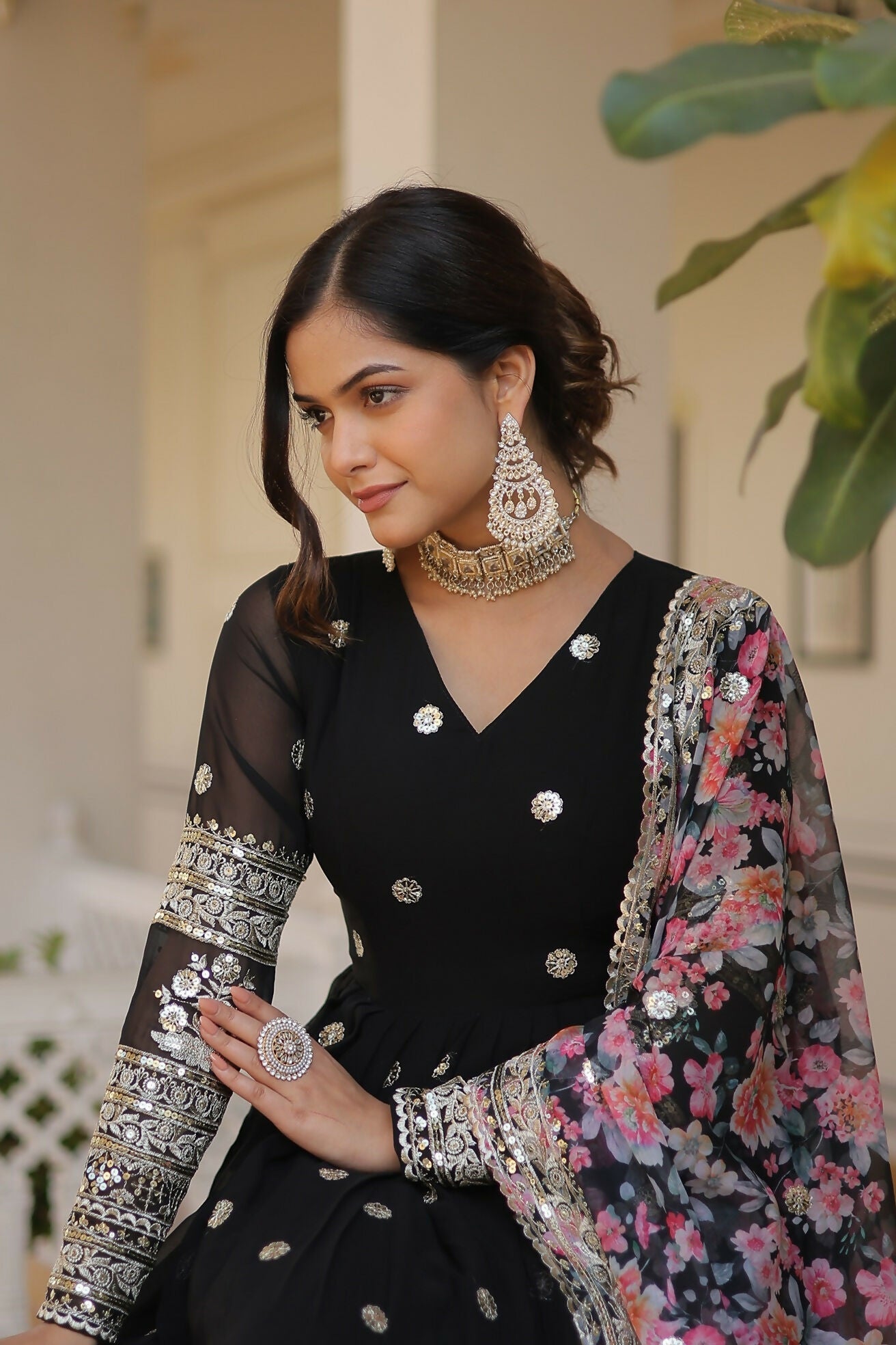 Joban Fashion Black Georgette Sequence Embroidery Work Kurta Set