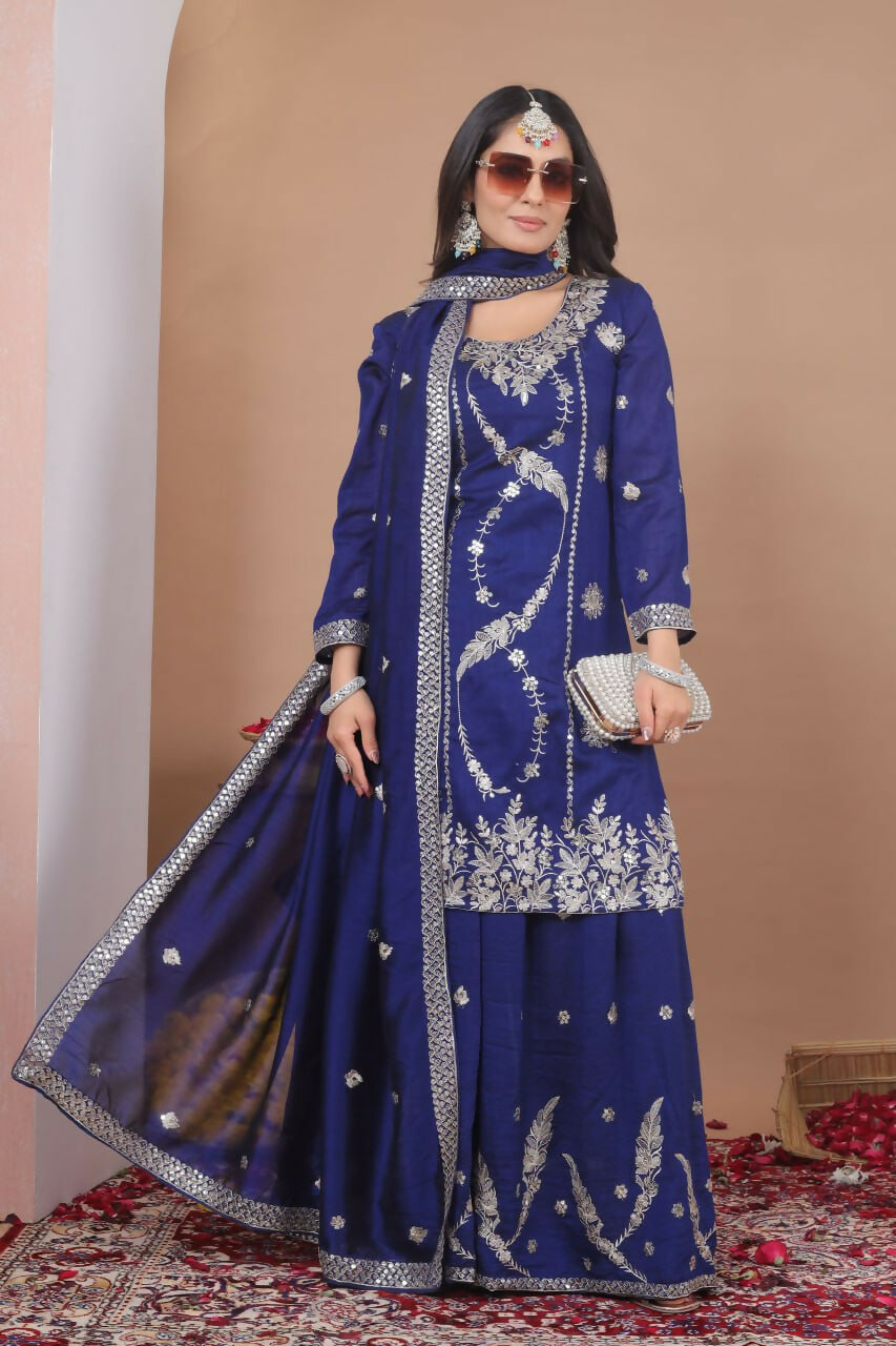 Joban Fashion Blue Georgette Embroidered Sharara Set