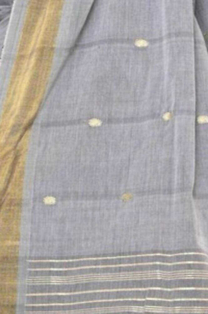 Very Much Indian Handloom Grey Cotton Paithani With Radha Krishna Pallu 
