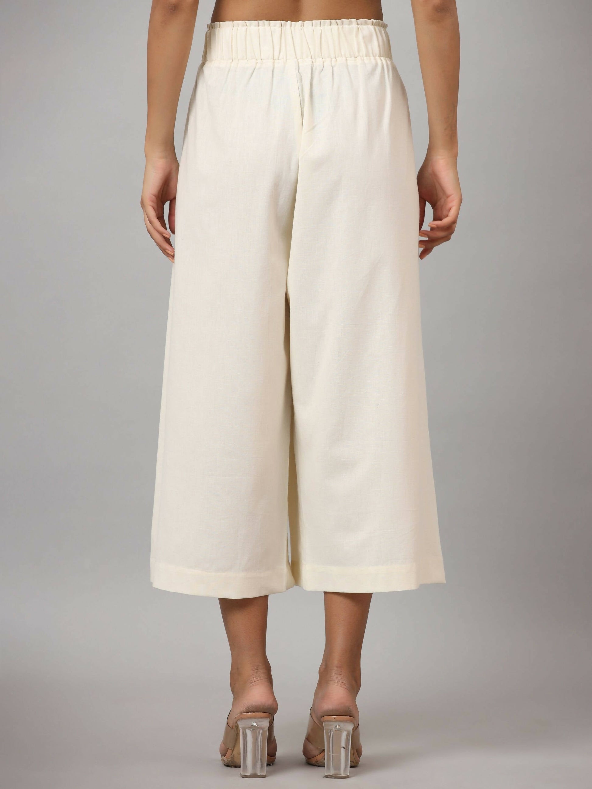 Juniper Women's Ivory Cotton Flex Flared Culottes