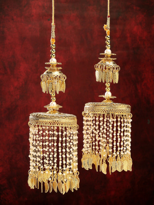 NVR Women's Pack Of 2 Gold-Polished Kundan Bridal Heavy Kaleera Sets
