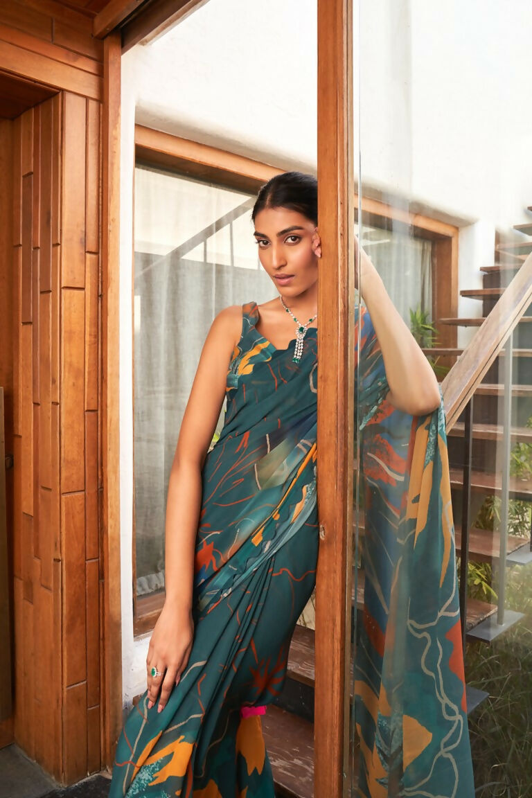 Partywear Designer Rama Bright Moss Fancy Saree - Durga