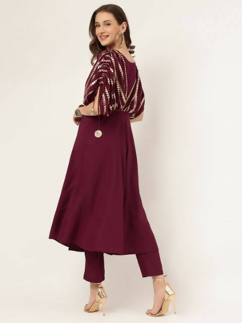 FIORRA Women's Wine Poly Crepe A-Line Kurta Set 