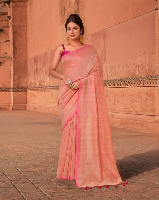 Joban Fashion Women Peach Trendy Cotton Saree