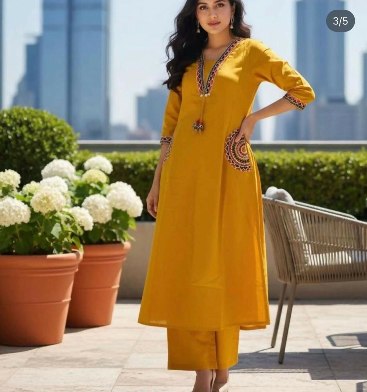 Miravan Womens Yellow Kurta And Palazzo Set
