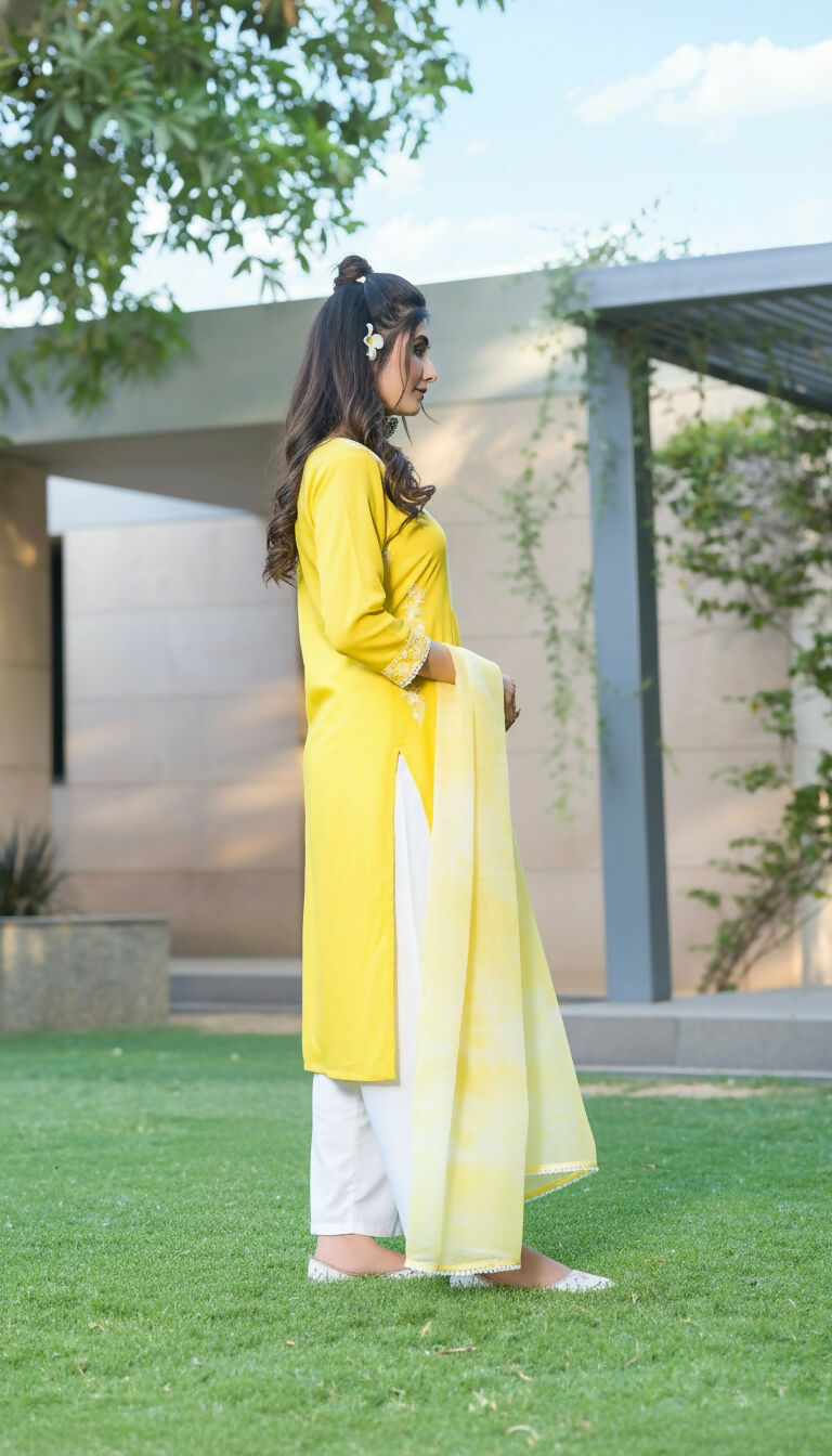 BulBul Pooja Yellow Rayon Kurta Set with Dupatta 