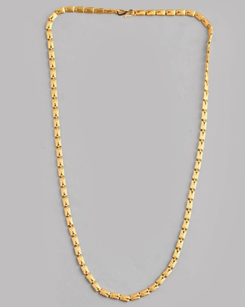 VOJ Gold-Polished Self Design Biscuit Chain For Men 