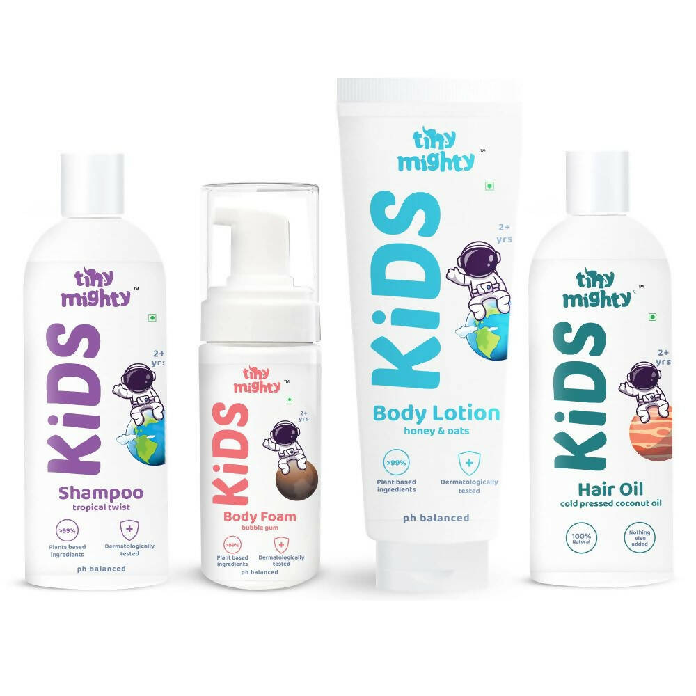Tiny Mighty Kids Shampoo, Body Lotion, Foam Wash & Hair Oil Combo  Grab2Buy Tiny Mighty Grab2Buy
