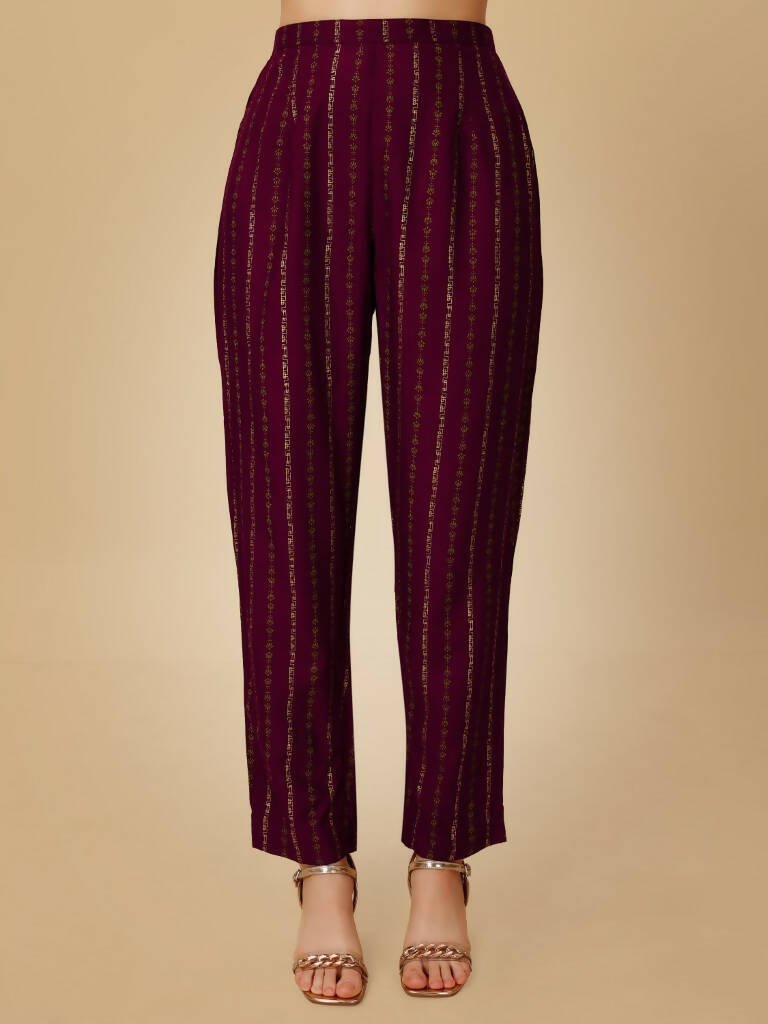 Aastha Fashion Women's Wine Viscose Rayon Embroidered Kurta Pant Set - Grab2buy