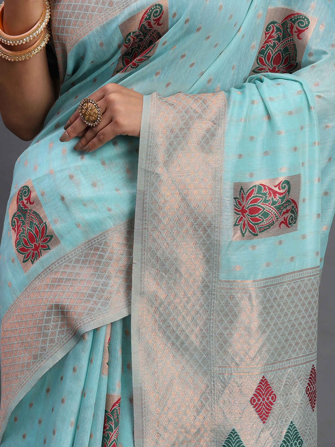 Shree Shyam Fashion Linen Cotton Sky Blue Saree