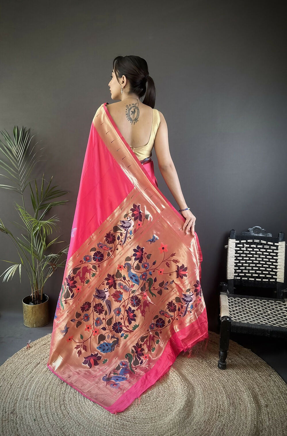 Joban Fashion Pink Floral Paithani Sarees