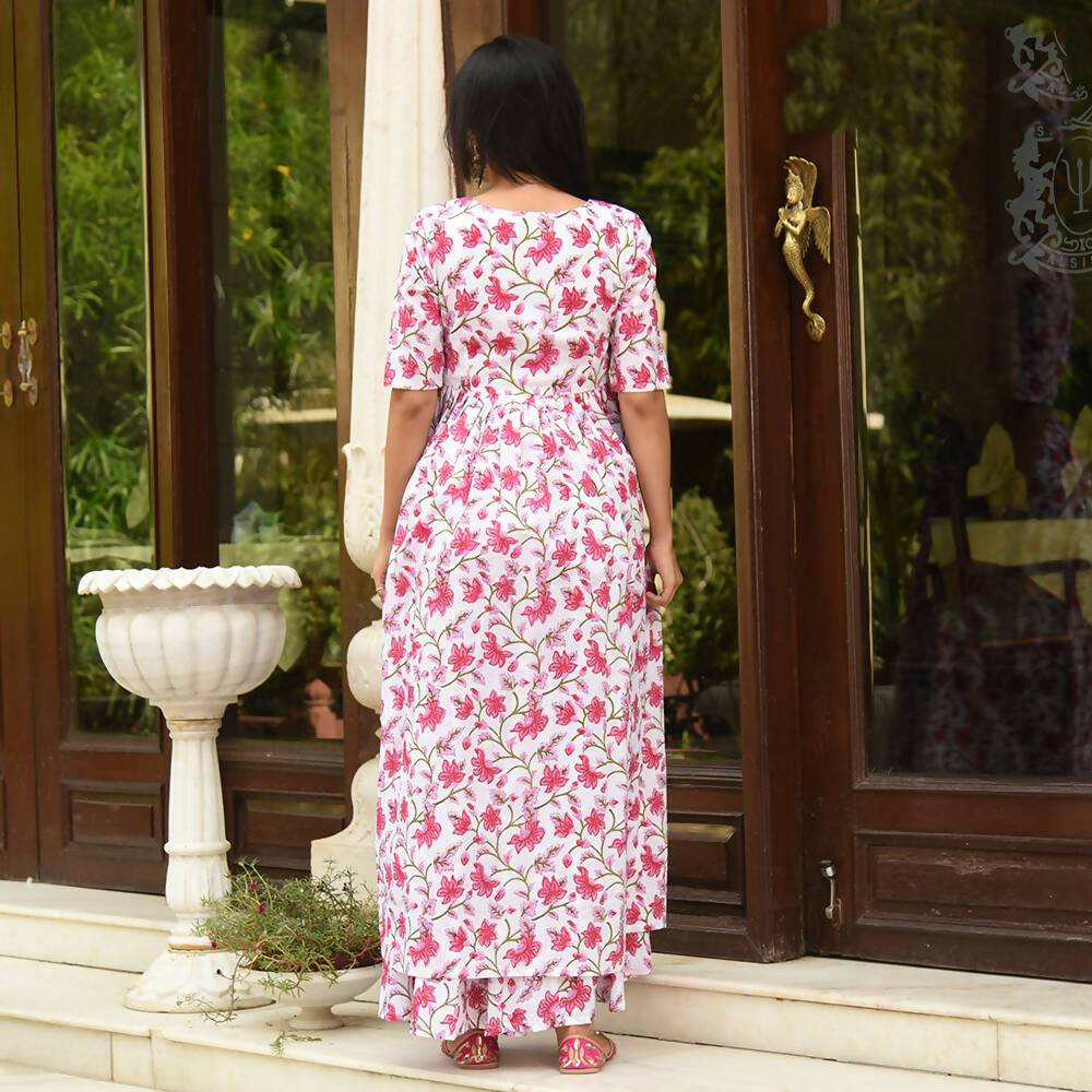 PartyWear Designer White And Pink Pure Maslin Plazzo Suit - Anbazaar - Grab2buy