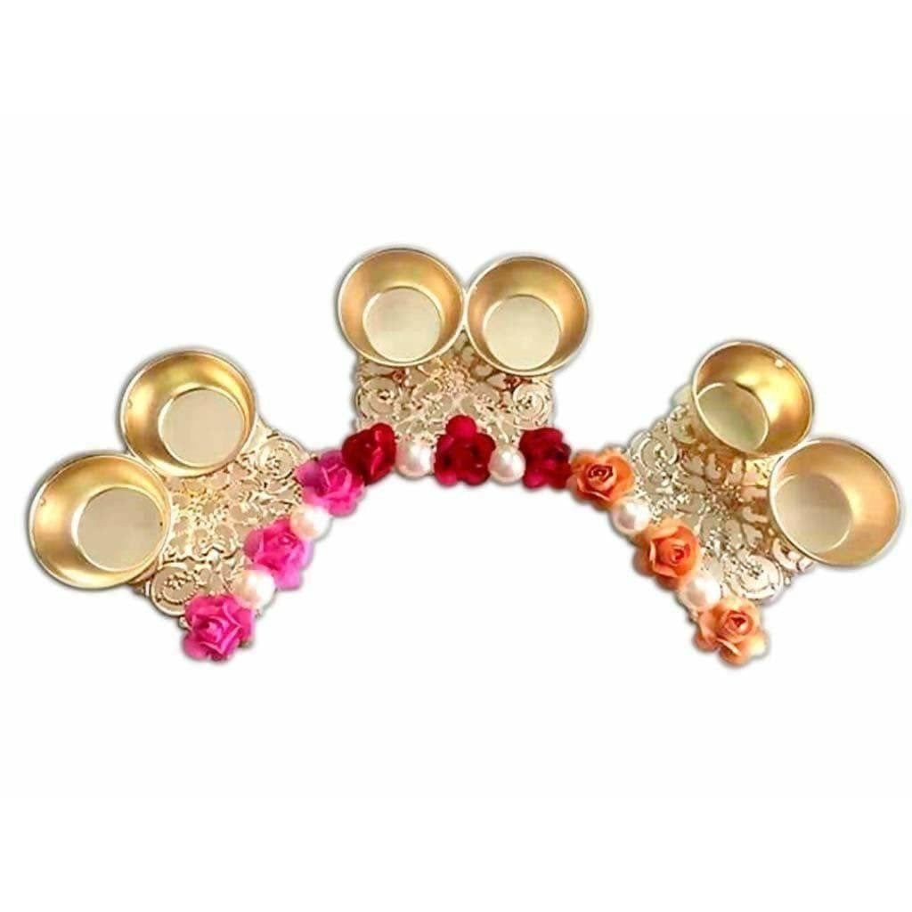 Fancy Haldi and Kumkum Holders With Roses and Pearls - 1 Piece 