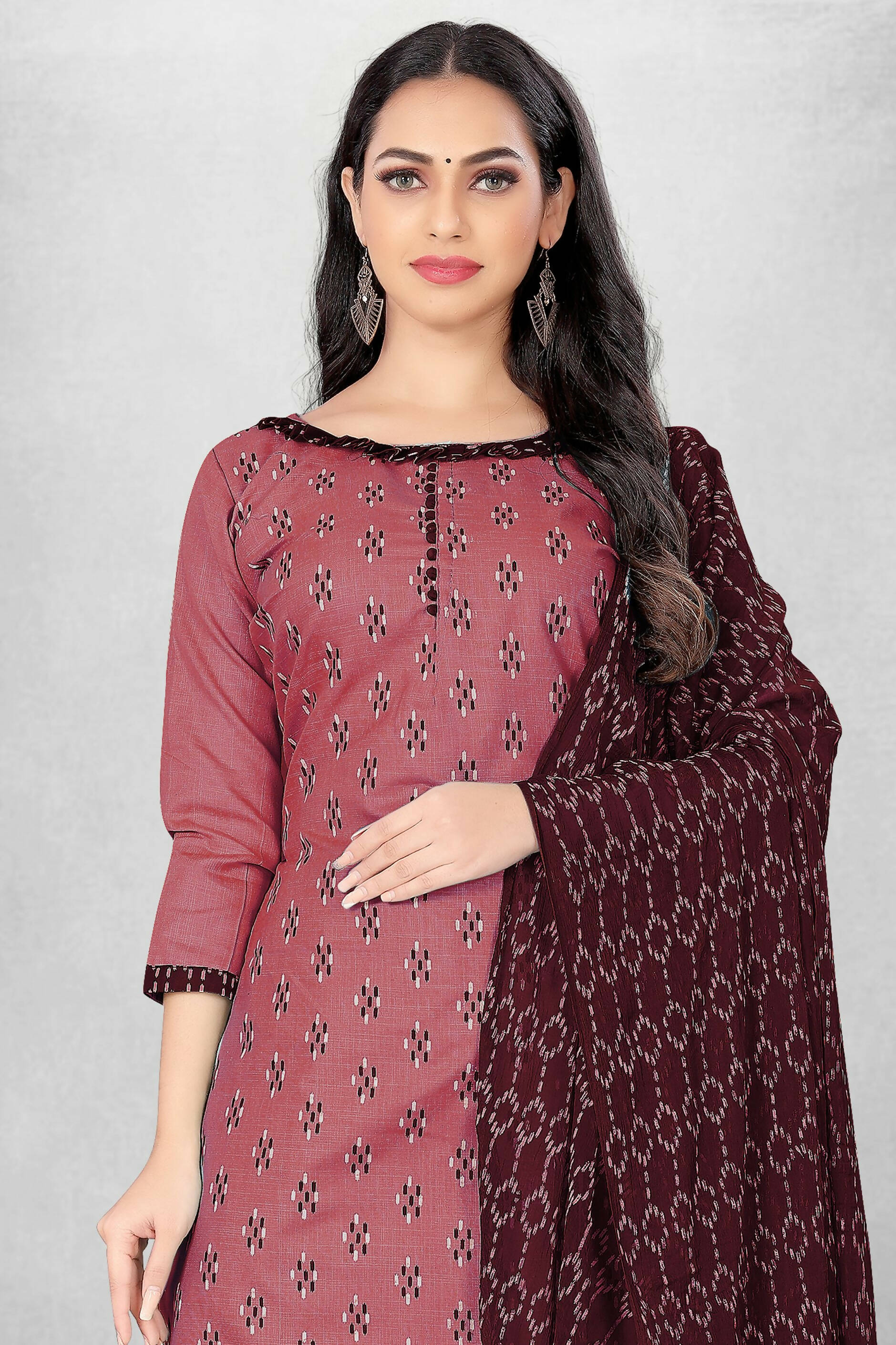 Pink Cotton Printed Unstitched Dress Material - Amara
