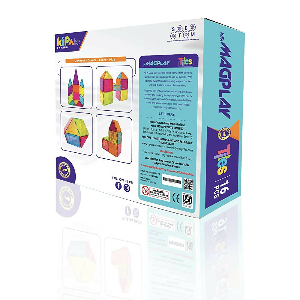 Kipa MagPlay 16 Magnetic Tiles and Blocks 16 pcs Starter Pack Building Educational Toys for Kids