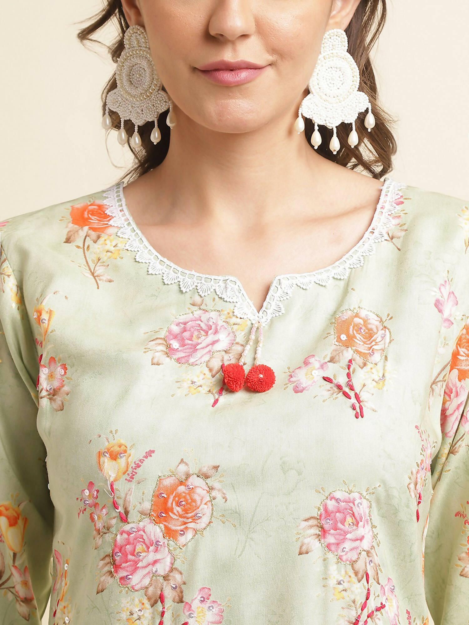 Green Poly Rayon Floral Printed Straight Kurta - Prasuti