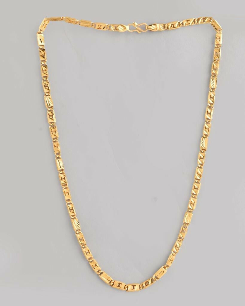 VOJ Gold-Polished Self Designed Biscuit Chain 