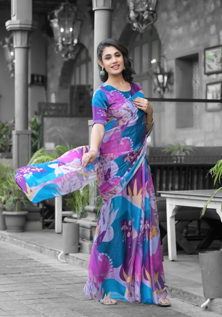 stylish Casual Multi Imported georgette Ready to Wear Fancy Saree - Ashwini