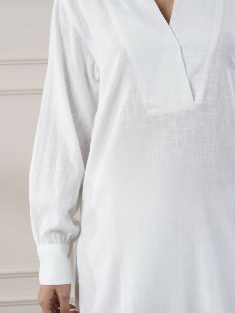 Joban Fashion Women's White Cotton Top With Flared Pants