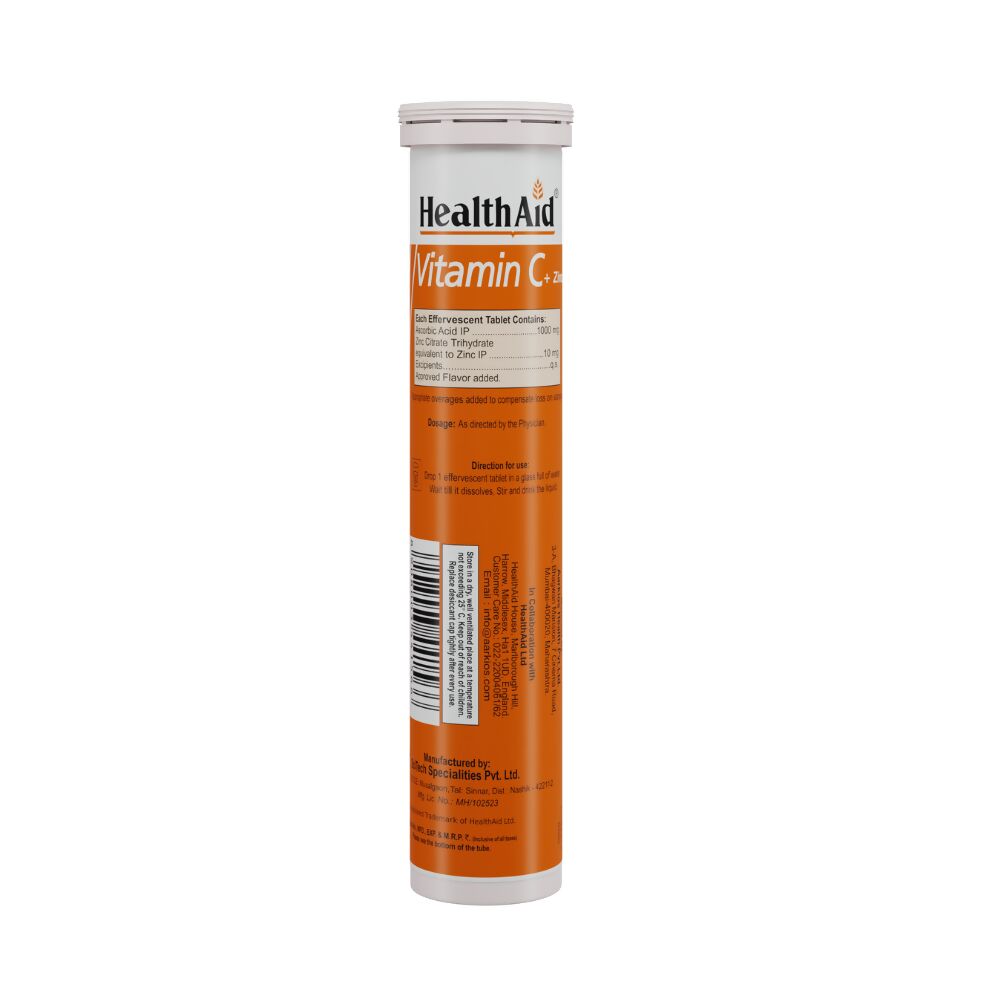 HealthAid Vitamin C 1000mg Orange Flavour with Zinc Effervescent Tablets 
