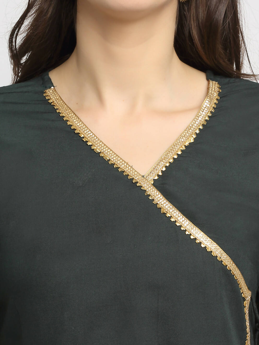Rudra Bazaar Green Angrakha Style Flared Anarkali Kurta with Pyjamas & Dupatta