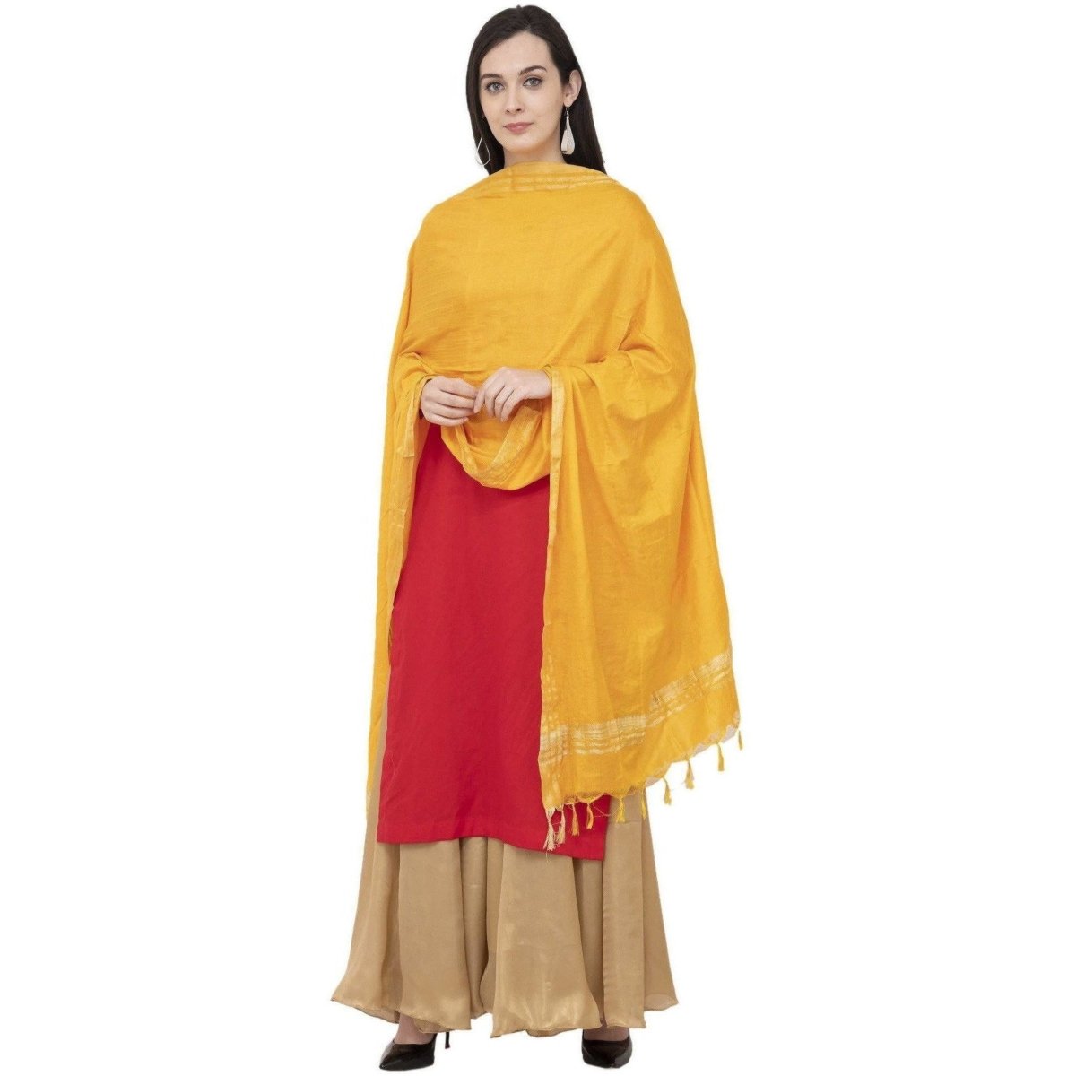 A R Silk Golden Border Regular Dupatta Color Yellow Dupatta or Chunni 