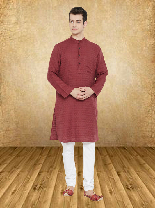 Even Apparels Men's Maroon Emboided Kurta