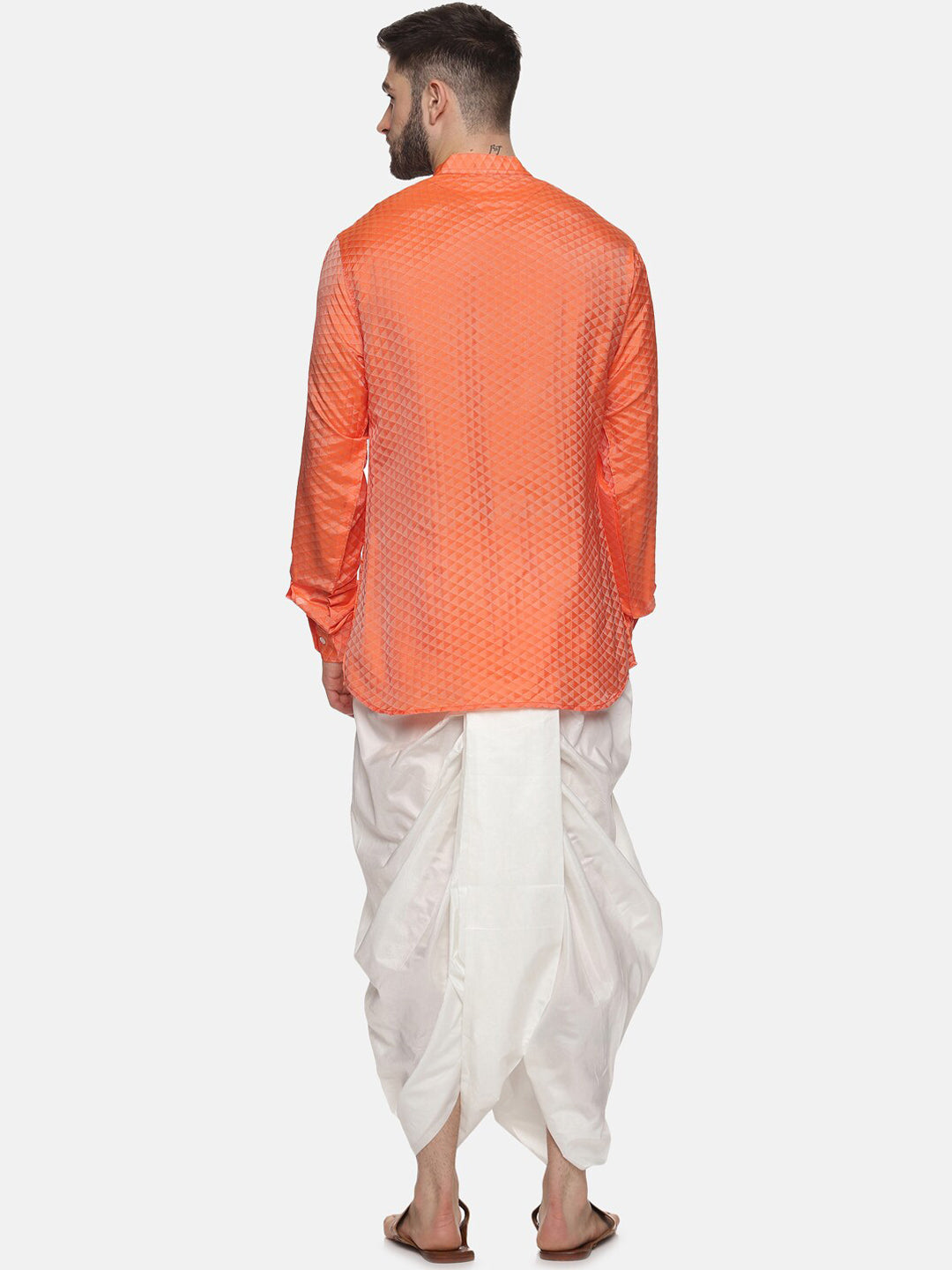Sethukrishna Men Orange Empire Kurta with Dhoti Pants