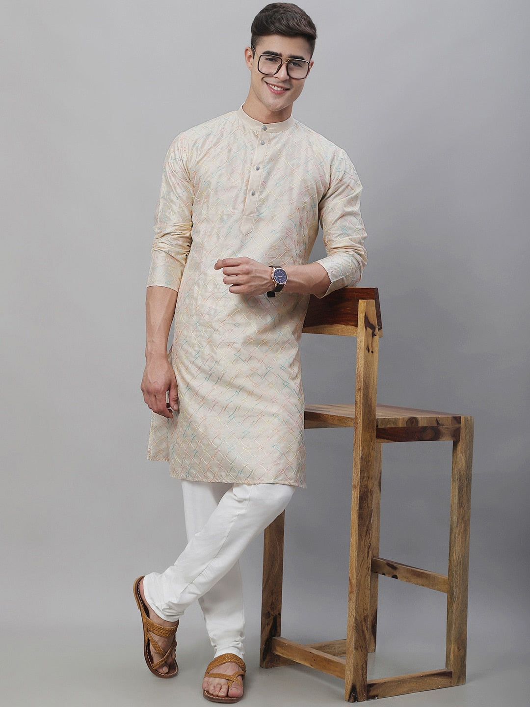 Sojanya Band Collar Embroidered Cotton Silk Kurta 