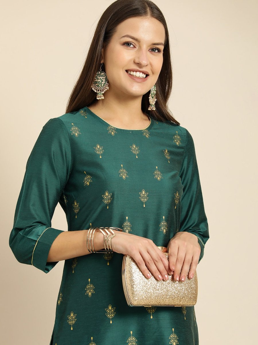 All About You Women Teal Green Ethnic Motifs Kurta with Trousers