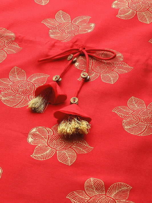 Sangria Women Red Ethnic Motifs Printed Kurta with Trousers - Grab2buy