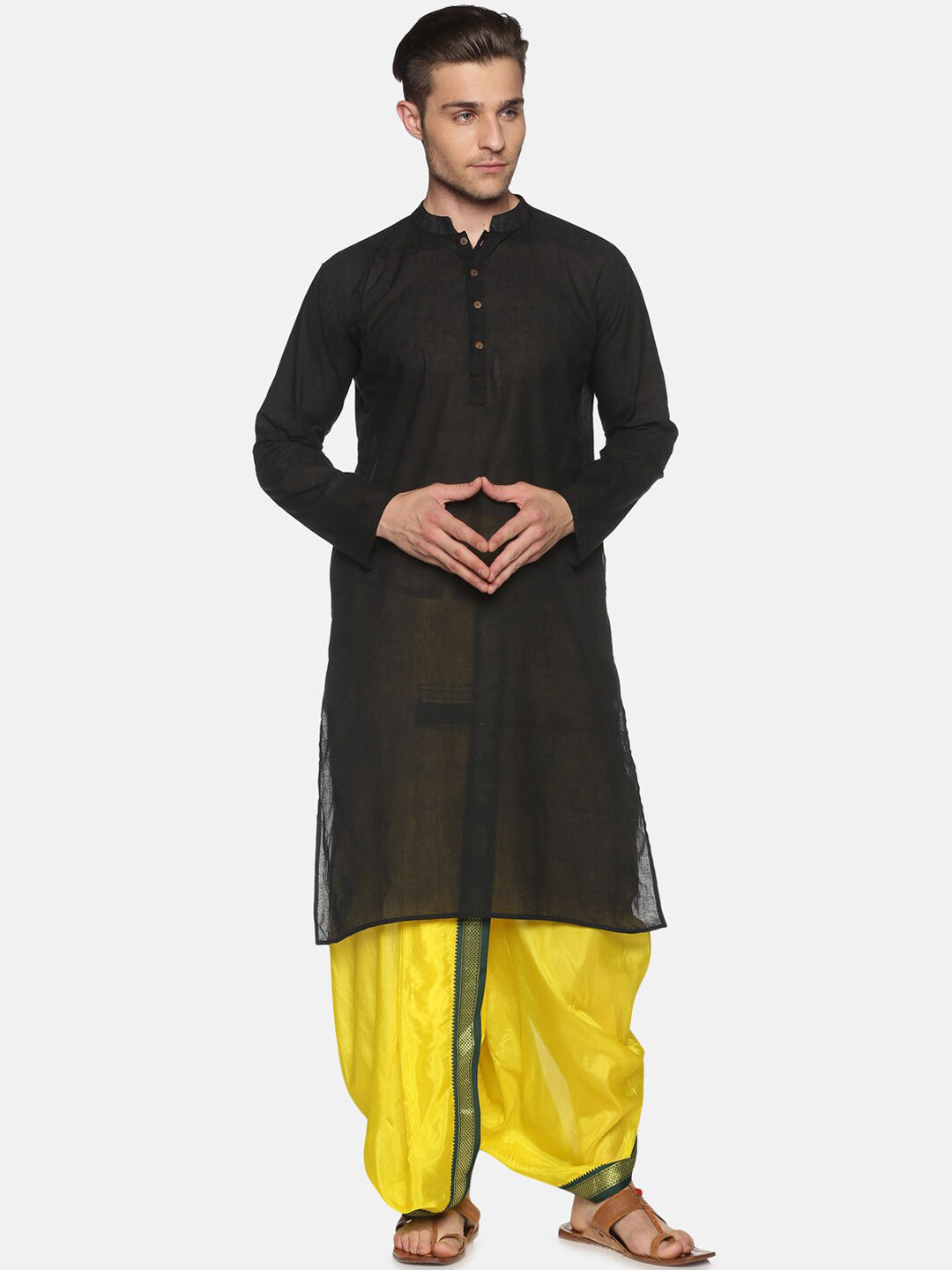 Sethukrishna Men Yellow & Green Solid Readymade Dhoti Pant 