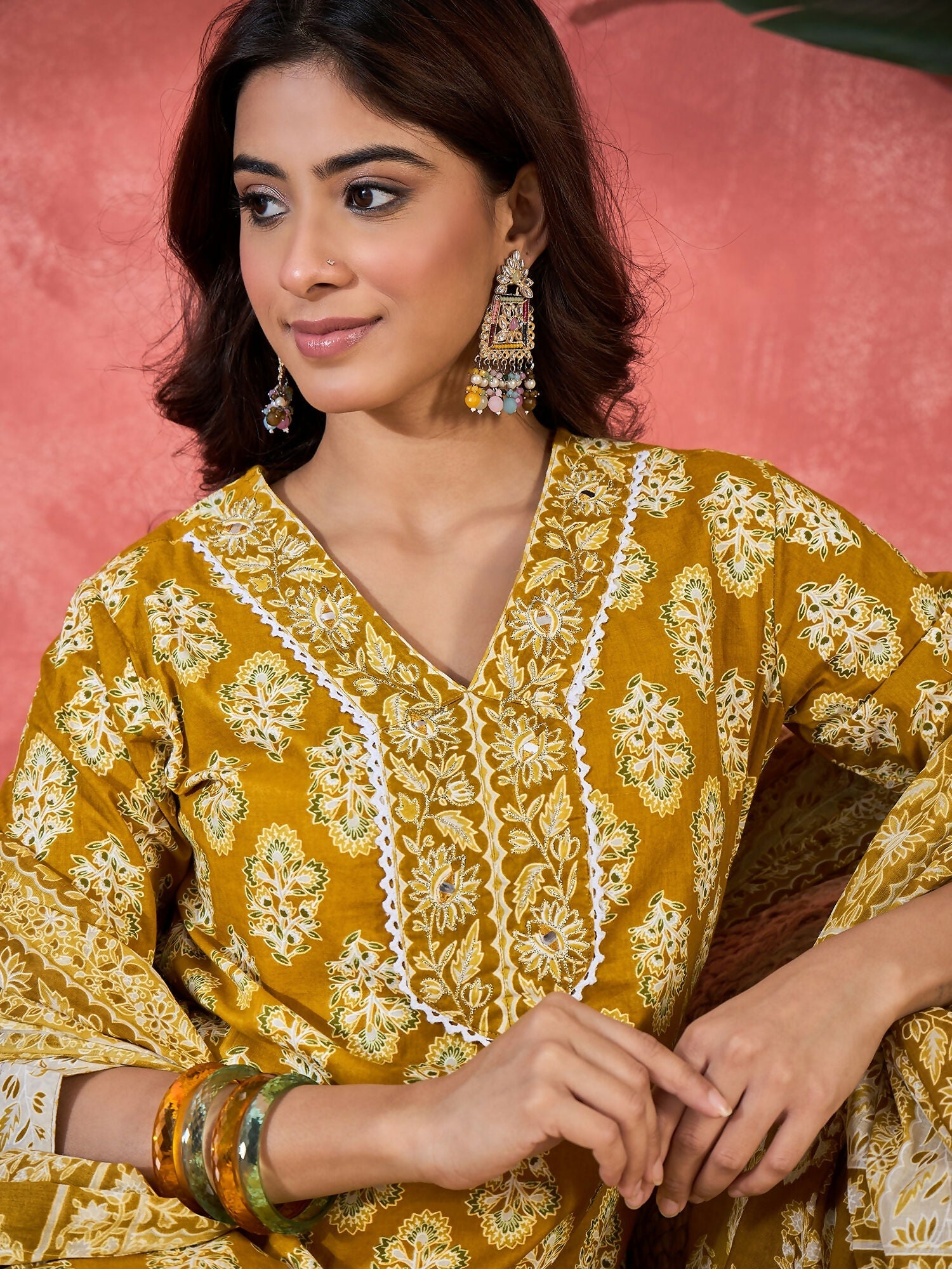 Joban Fashion Printed Mustard Pure Cotton Kurta Set