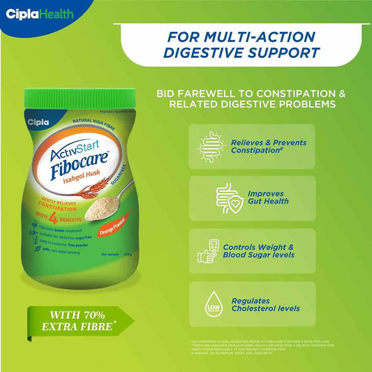 Cipla Fibocare Isabgol Husk Powder | Sugar Free - Orange Flavor - Grab2buy