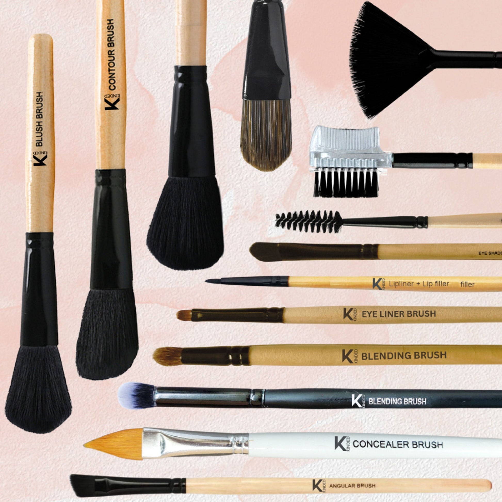 KINDED Professional Natural Wooden Handle 2 in 1 Eye Grooming Angular Makeup Brush