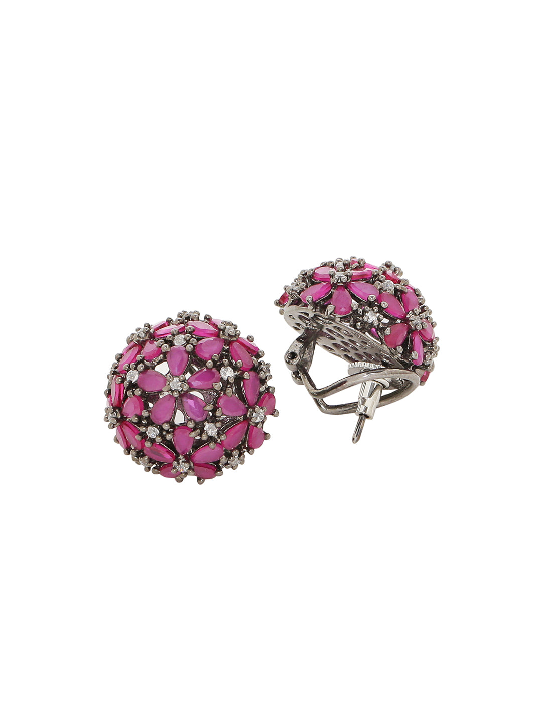 Shoshaa Maroon & Gunmetal-Toned Circular Studs - Grab2buy