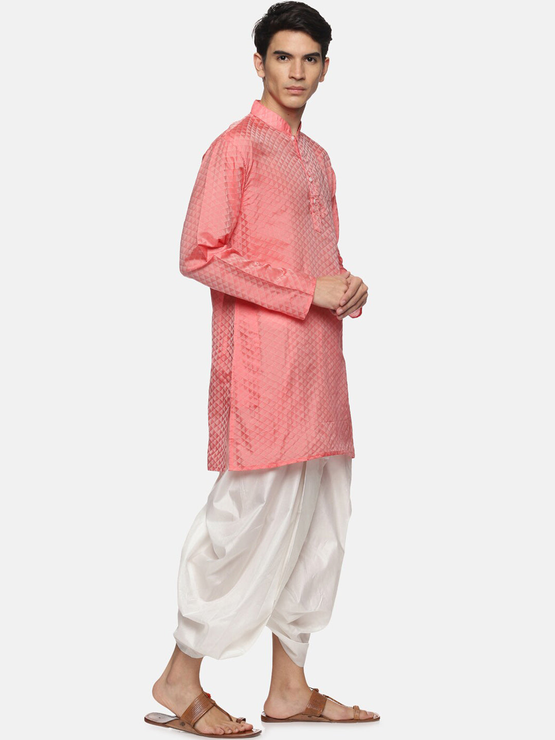 Sethukrishna Mens Red Striped Kurta with Dhoti Pants