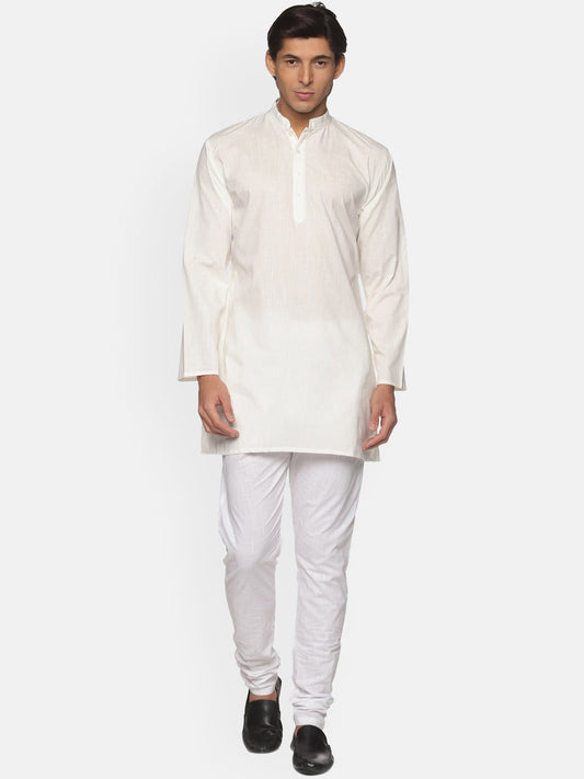 Sethukrishna Men Cream-Coloured Striped Pure Cotton Kurta with Pyjamas