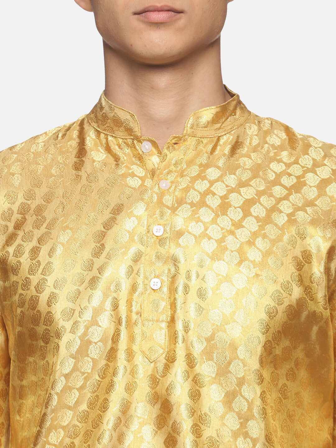Sethukrishna Men Gold-Toned Ethnic Motifs Angrakha Kurta with Dhoti Pants