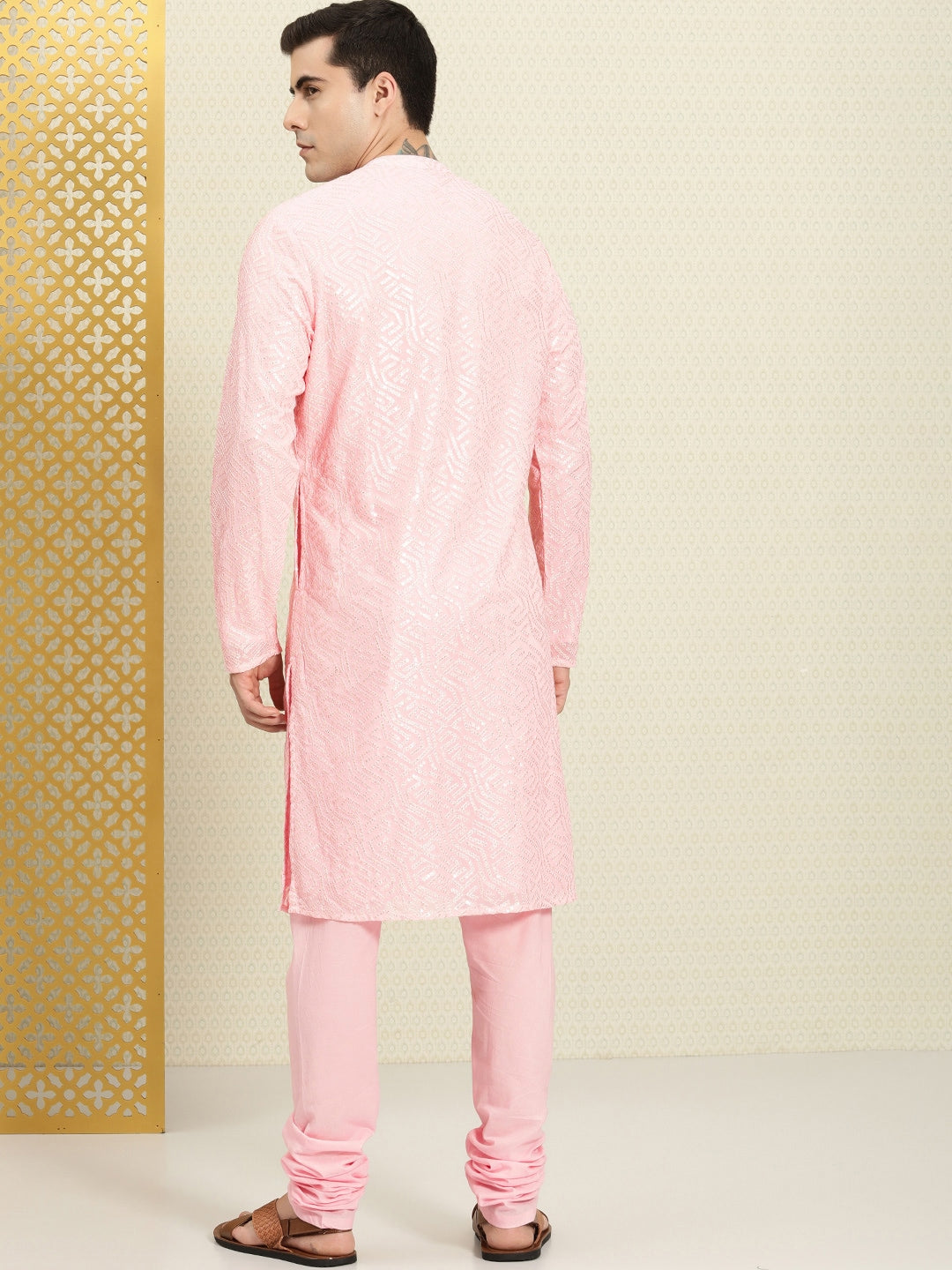 House of Pataudi Embroidered Regular Sequinned Rozana Kurta with Pyjamas