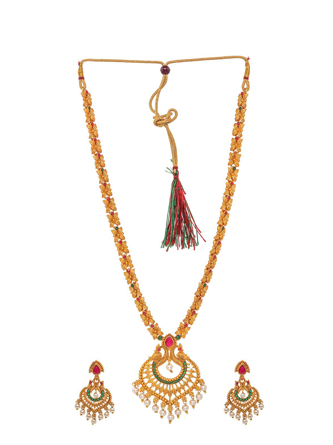 Saraf RS Jewellery Gold-Plated Red & Green Bridal Temple Jewellery Set - Grab2buy