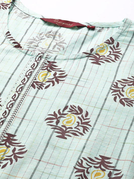 Sangria Women Blue & Brown Ethnic Motifs Printed Kurta - Grab2buy
