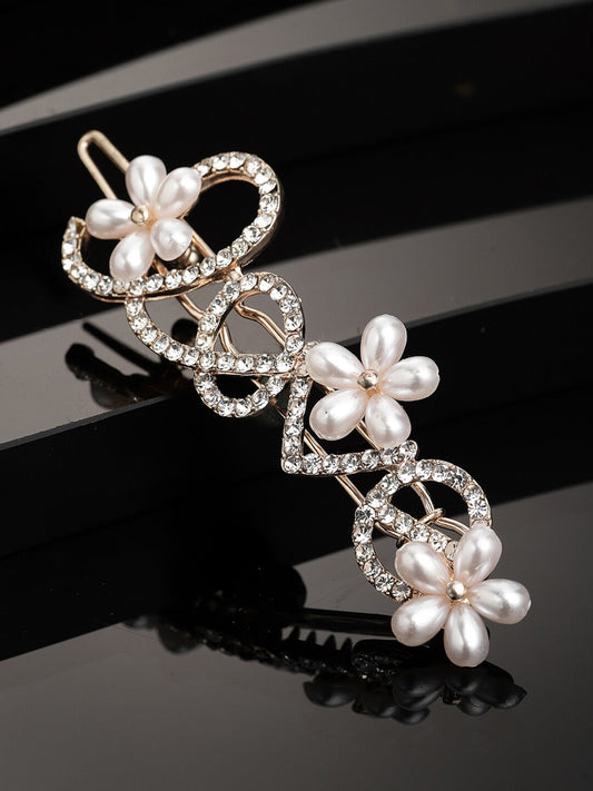 Panash Women Gold-Toned & White Cz-Studded & Beaded Love Hair Pin - Grab2buy